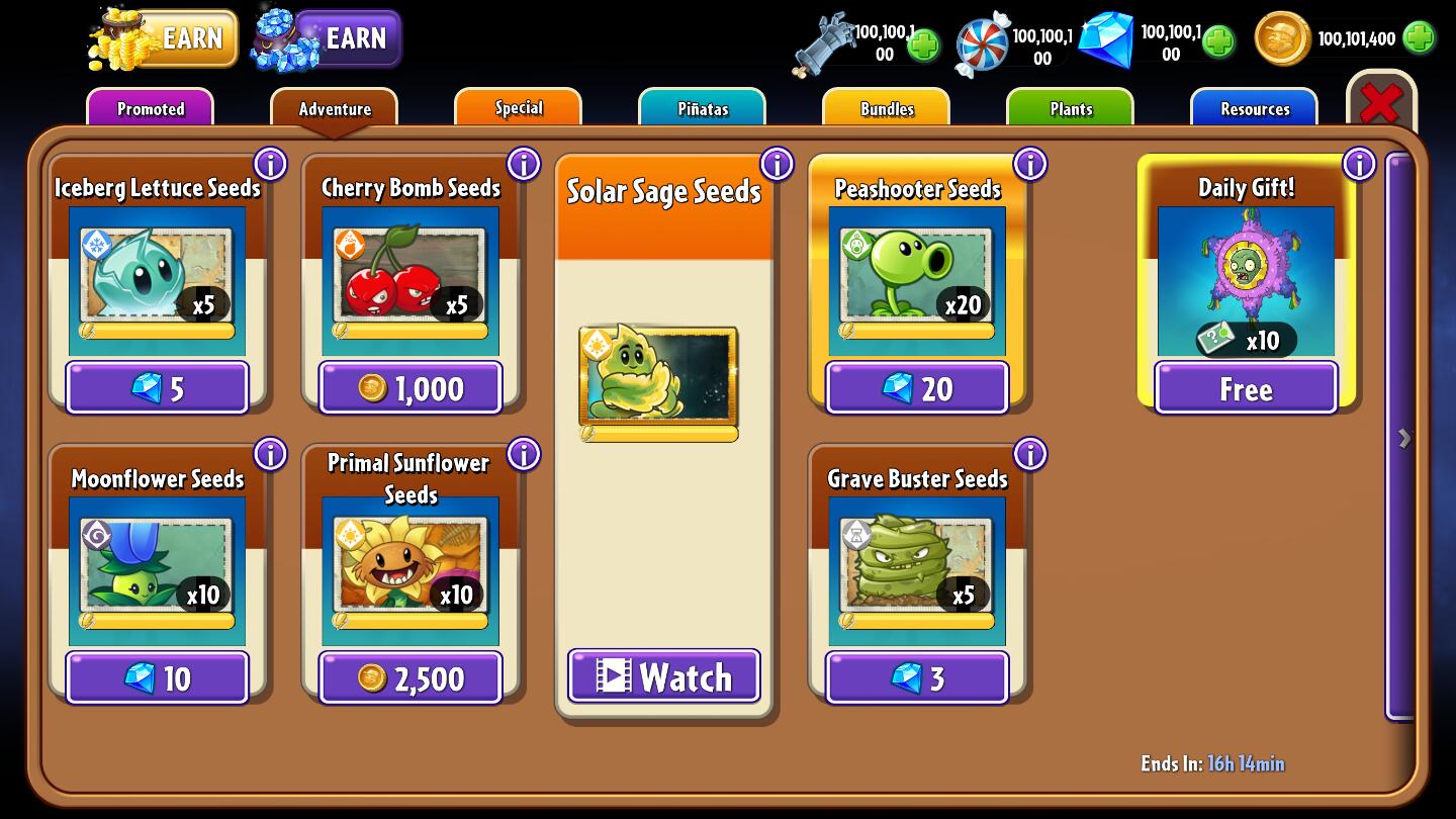植物大战僵尸2国际版10.1.3全植物内置MOD菜单截图5